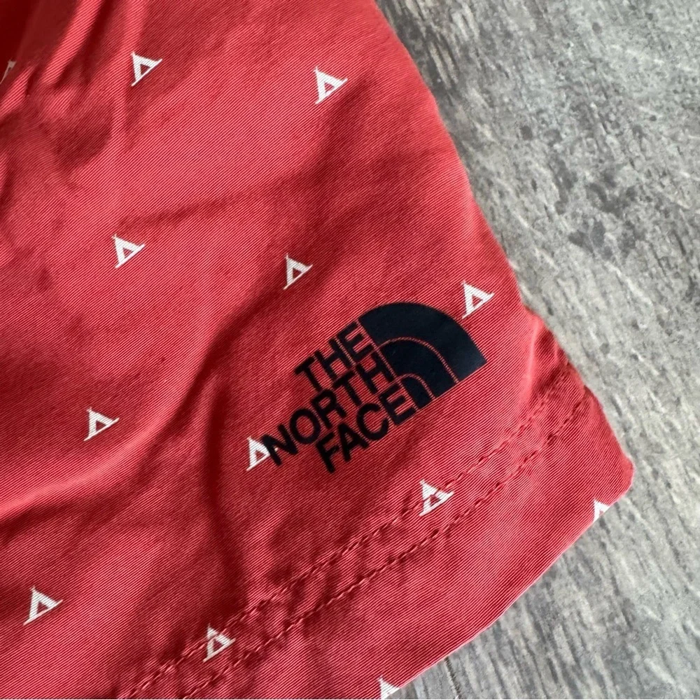 The North Face Men's Red Swim Trunks with Triangle Pattern